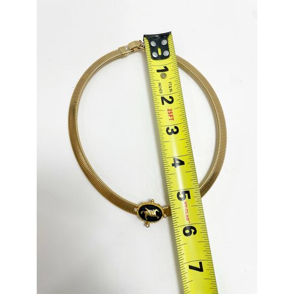 Vintage Gold-Tone Pegasus Choker Necklace Black Enamel Medallion - Picture 7 of 7